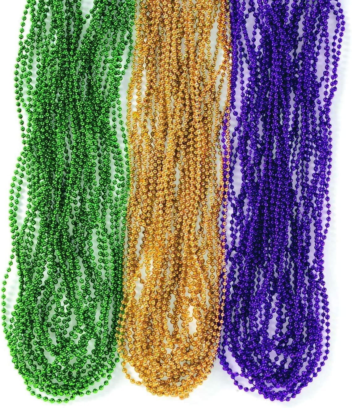 4E's Novelty 24 Pack Purple Green Gold Bead Necklaces for Mardi Gras Party