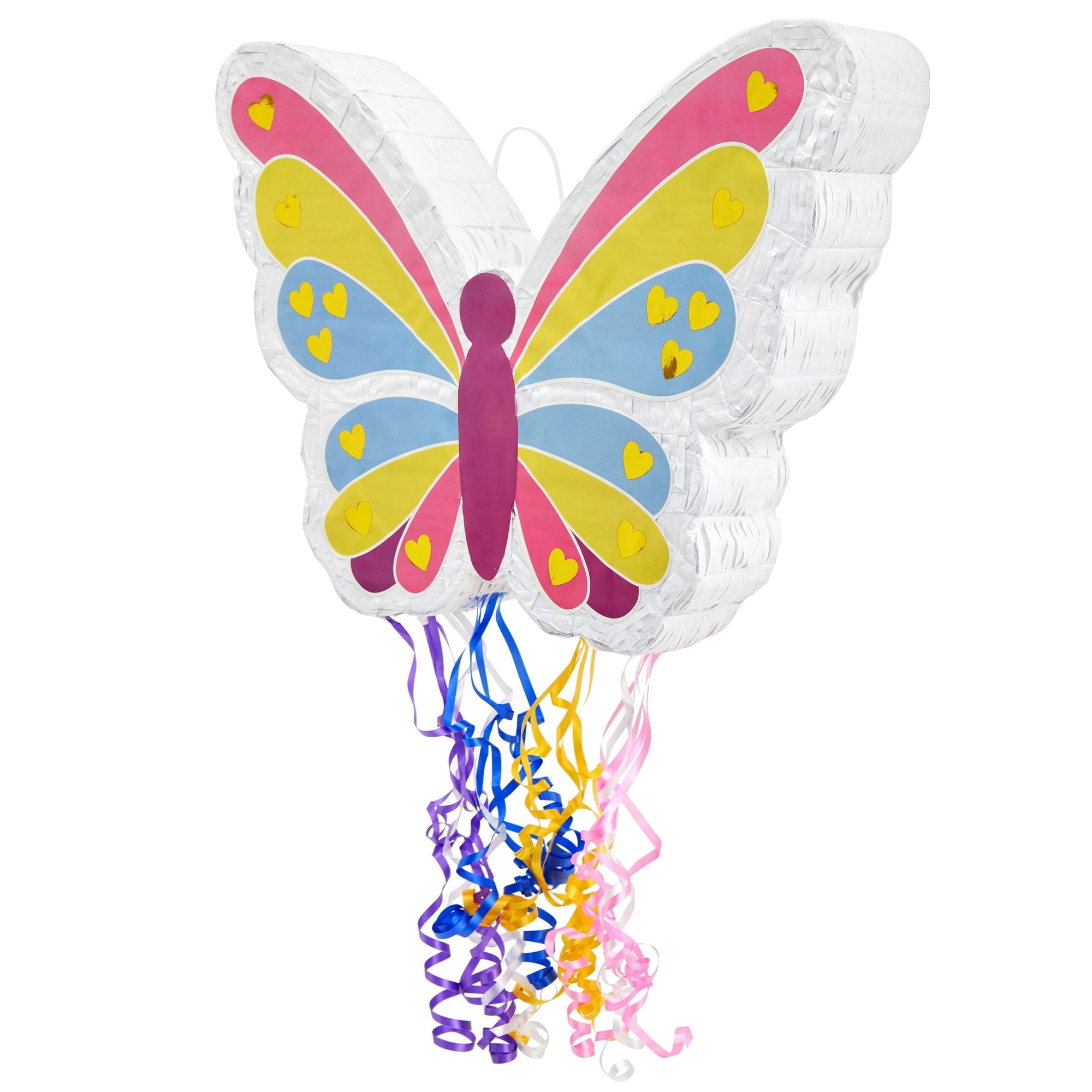Pull String Butterfly Pinata for Girls Birthday Party, Fairy Decorations for Flower-Themed Celebrations (Small, 16.5x13x3 in), For Ages 3+