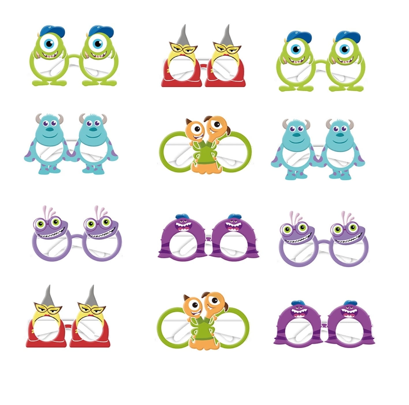 12PCS Monster University Themed Party Glasses Supplies Decoration, Fun Kids Party Favors，Dress Up Masks Photo Booth Prop，Cartoon Character Cosplay Decor