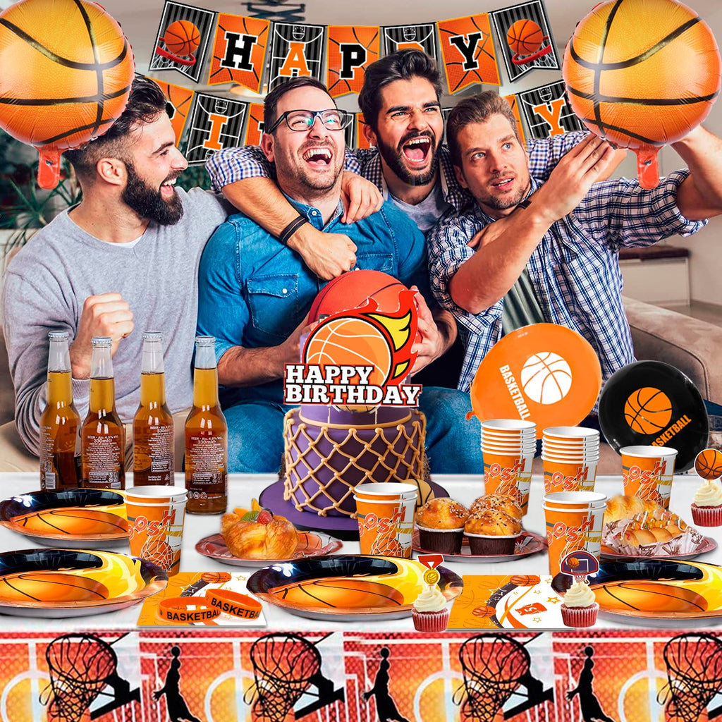 Basketball Birthday Decorations, Basketball Party Decorations&Tableware Set-Basketball Plates Napkins Table Cloth Balloon Wristband Keychain etc Basketball Birthday Party Supplies