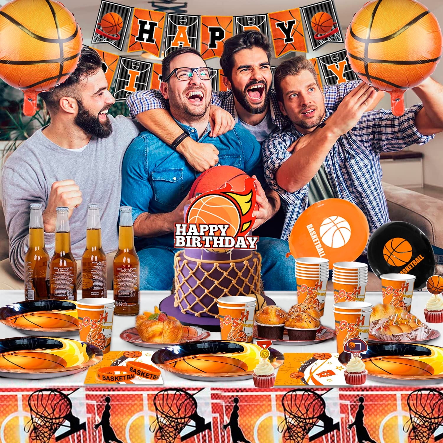 Basketball Birthday Decorations, Basketball Party Decorations&Tableware Set-Basketball Plates Napkins Table Cloth Balloon Wristband Keychain etc Basketball Birthday Party Supplies