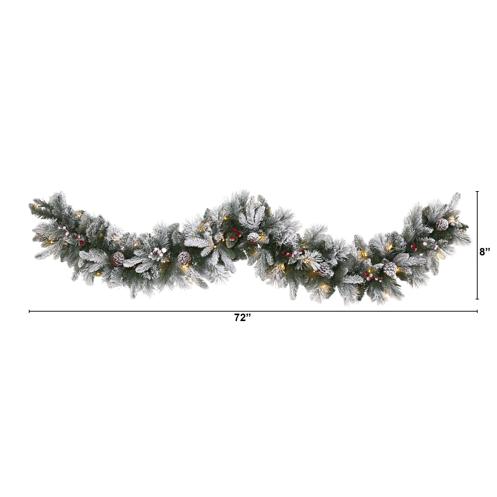 Nearly Natural 6' Flocked Mixed Pine Artificial Christmas Garland with LED Lights