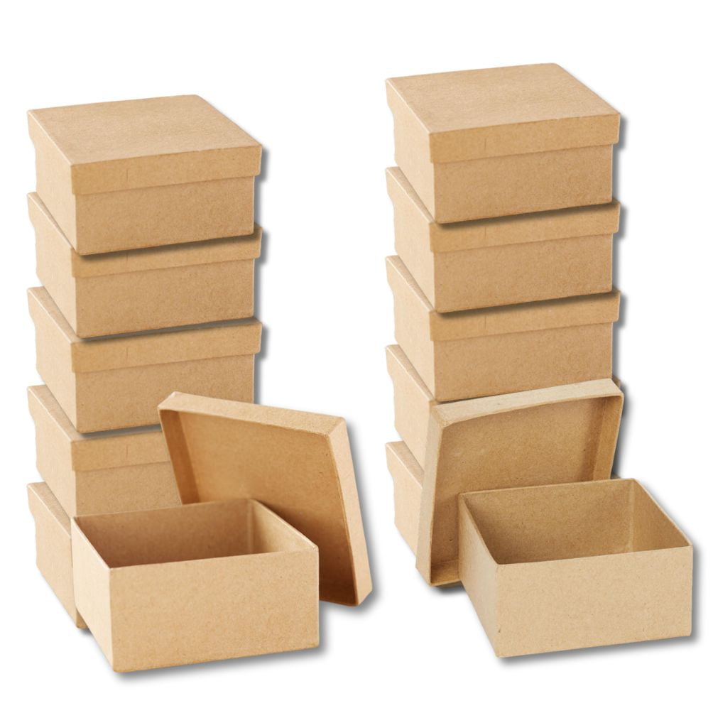 12pc Kraft Paper Mache Square Boxes - for Gifts and Favors - Factory Direct Craft