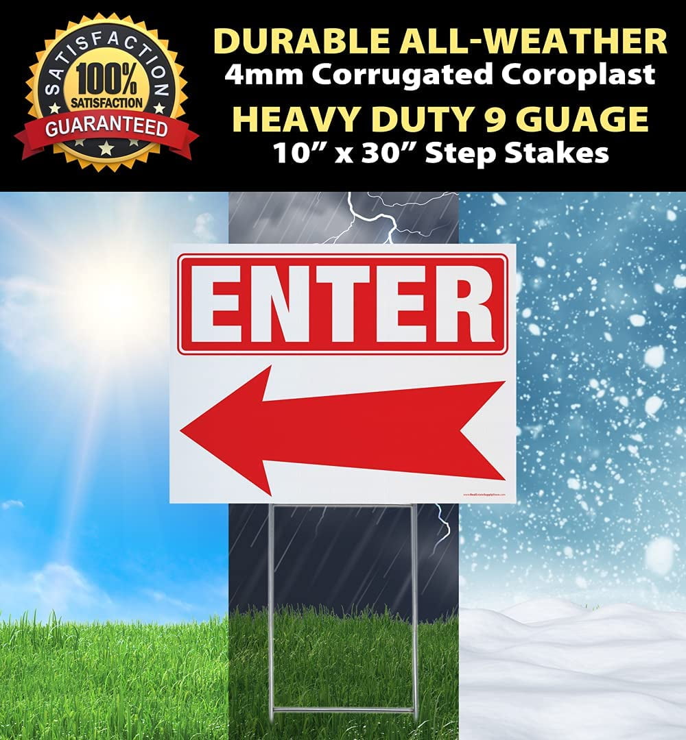 Enter/Exit Arrow Yard Sign Complete Kit Includes Sturdy Sign Stake - Durable Outdoor Double Sided 18x24 Arrow Sign with Extra Tall 10x30 Stake (Mixed Pack, Exit/Enter)