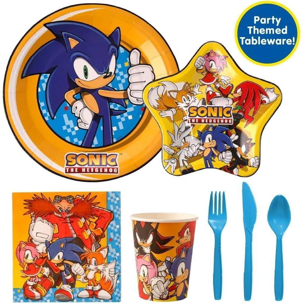 Sonice The Hedgehog Party in a Box Kit 137pcs Plates Balloons Decorations Stickers Poster Blowouts Mighty Mojo