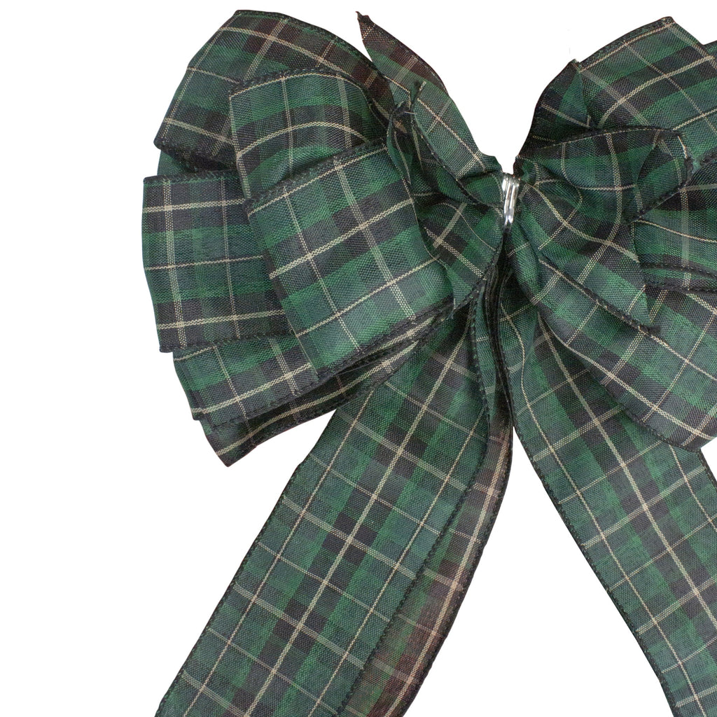 Northlight 50" Green and Black Plaid 16 Loop Christmas Bow Decoration