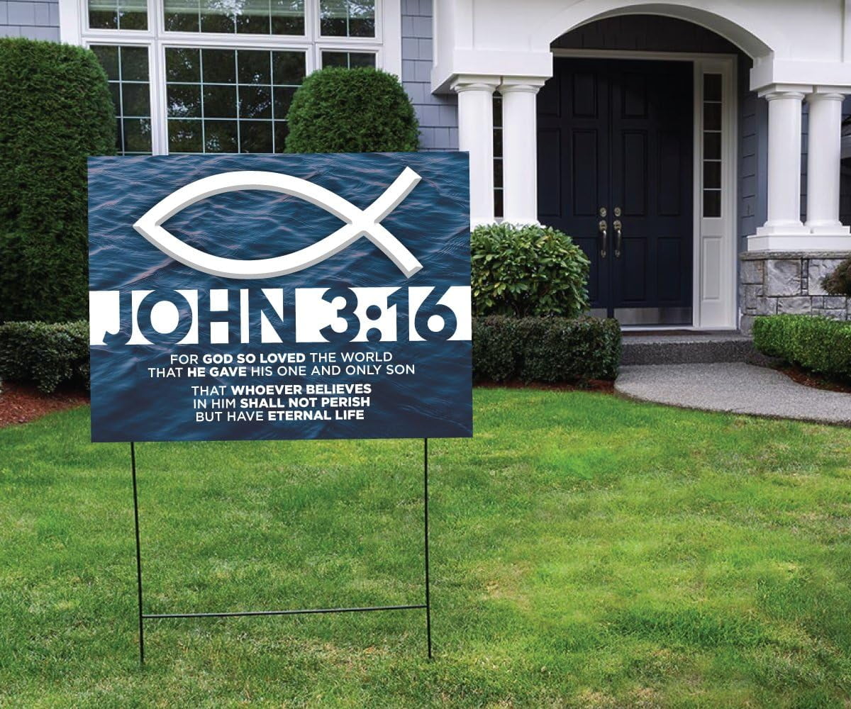 John 3:16 Yard Sign – Double-Sided Coroplast with H-Stake | UV & Fade Resistant | Share Your Faith | 18” x 24”