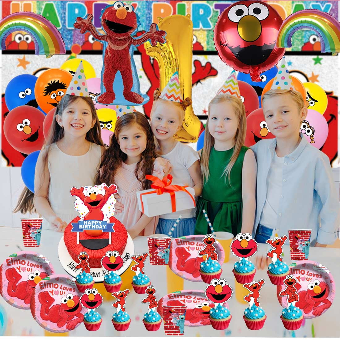 Elmo Balloons Party Supplies 1st Decor Tableware Birthday Cake Topper Decorations Banner Backdrop