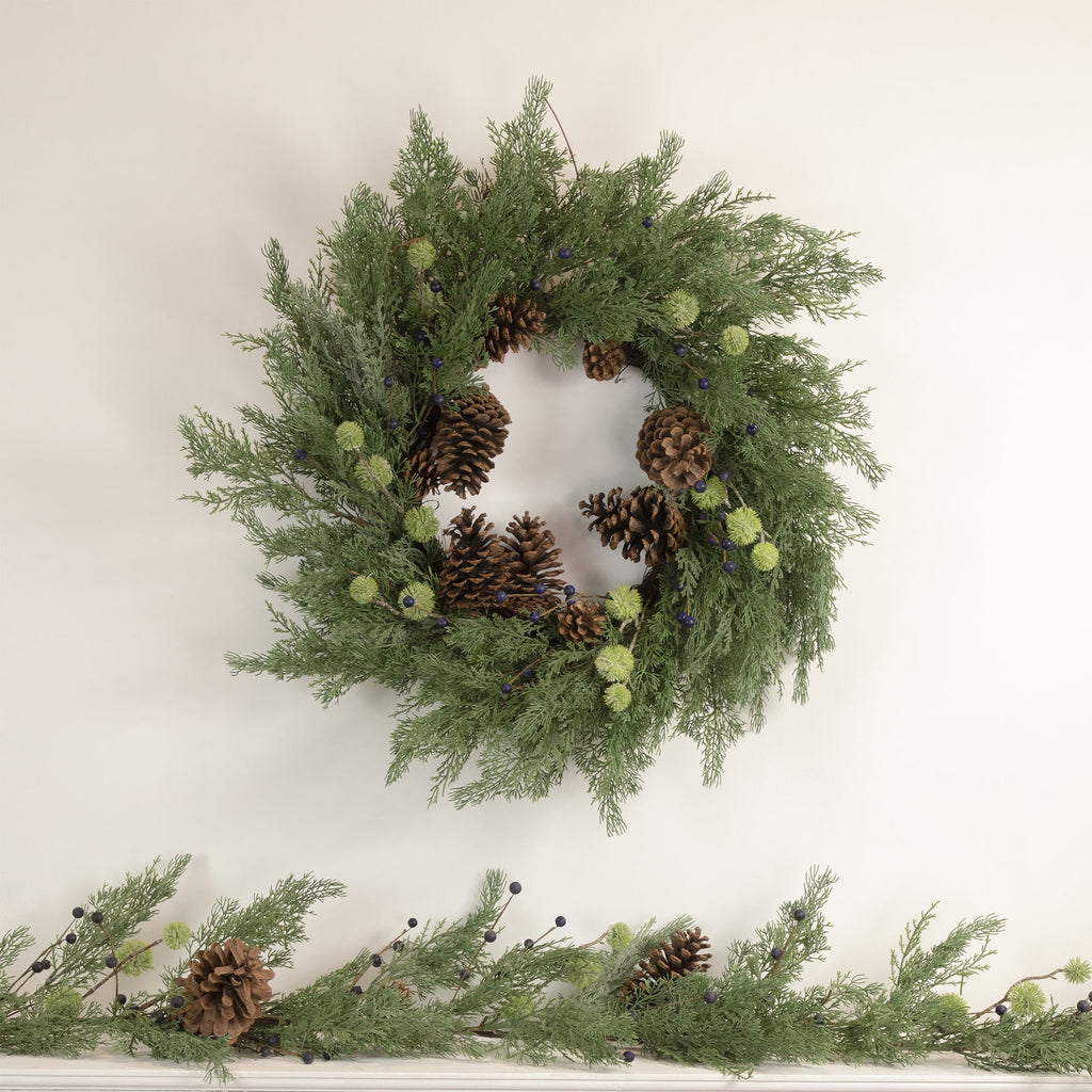 Northlight 5' x 10" Pine and Blueberry Christmas Garland with Pinecones, Unlit