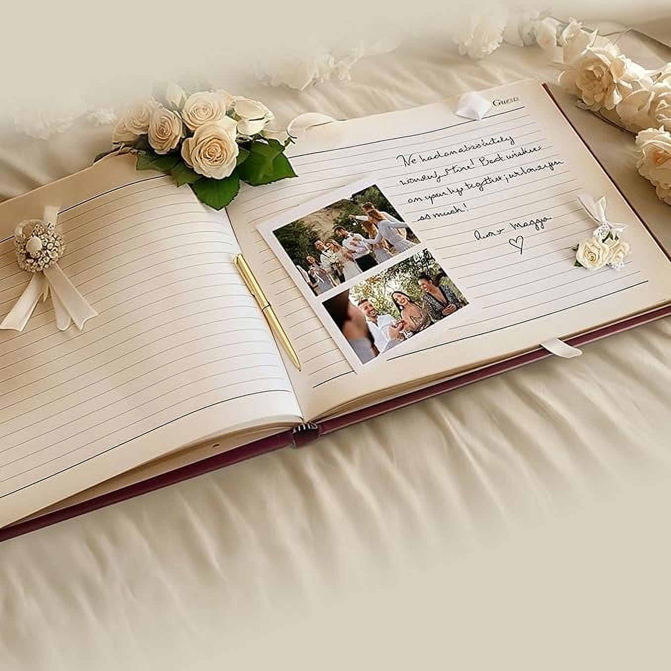 Gallery Leather Guest Book Wedding, Guestbook for Vacation Home, Baby Shower, Party, Special Events, add Polaroid Photos, 192 Lined Pages, Bonded Leather, Hardcover - Acadia Green