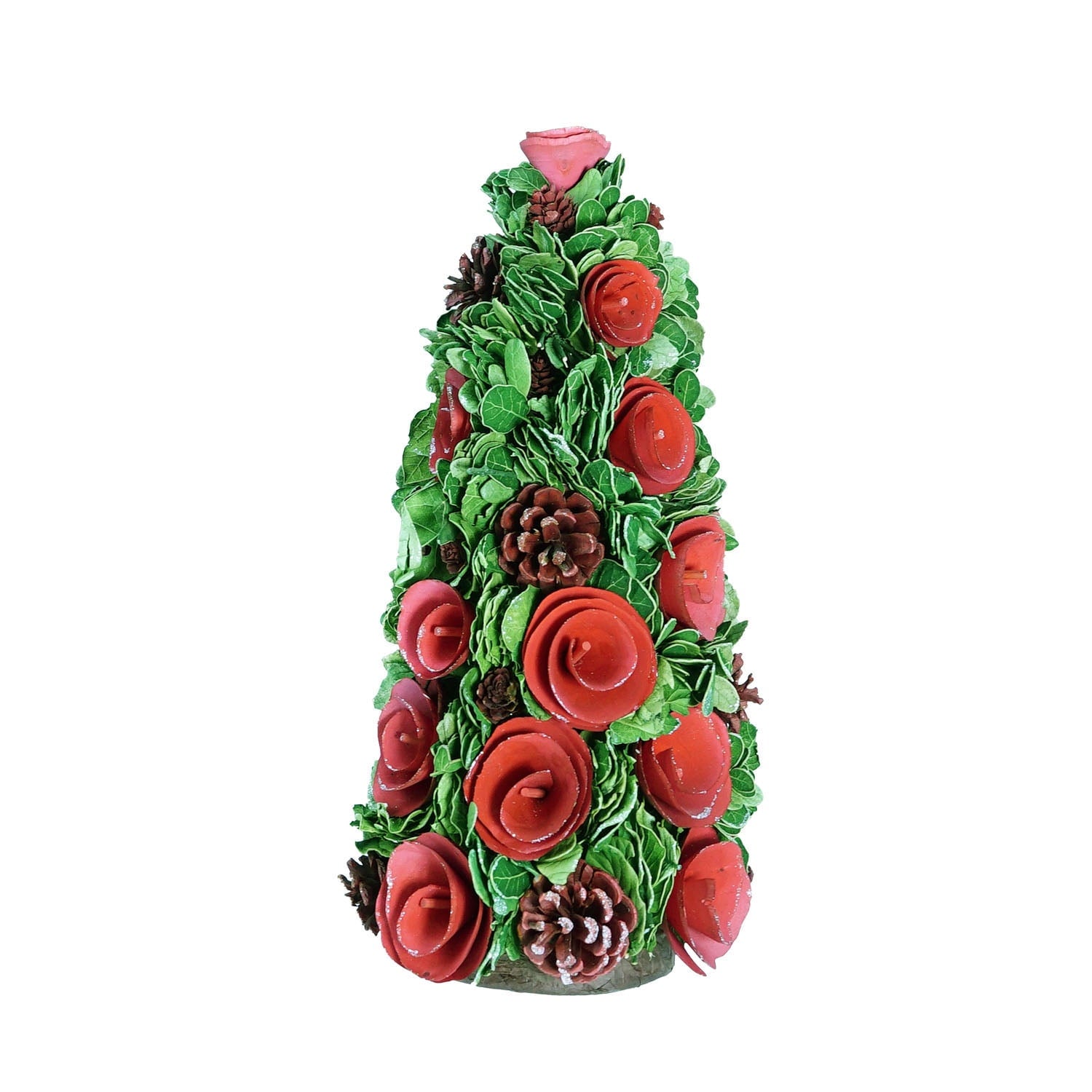 Northlight Contemporary Floral and Pinecone Christmas Tree Decoration - 15.75" - Red and Green