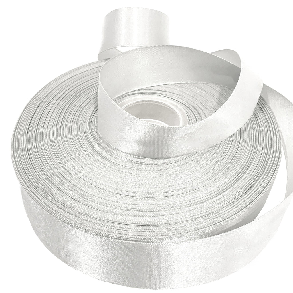 White Double Faced Satin Ribbon for Wedding and Crafts, 2.5" x 50 Yards by Gwen Studios