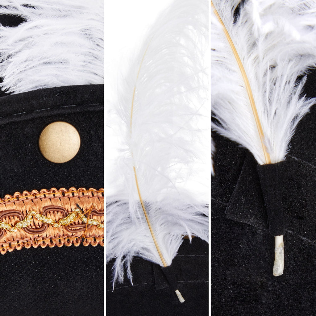 Adult Tricorn Pirate Hat with Feather for Halloween Outfit - Black Pirate Hat for Colonial Revolutionary History Theme Birthday & Halloween Party Costume 15 x13 x 3.5 In
