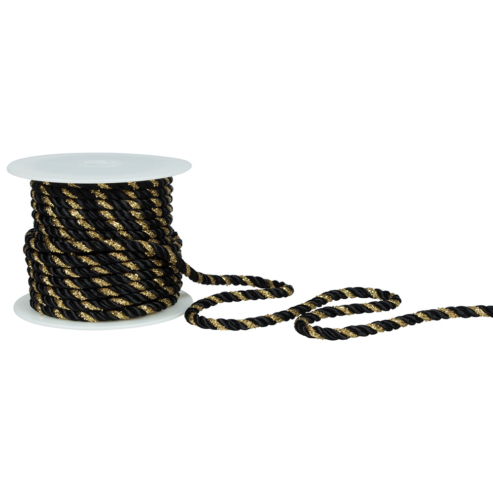 JAM Paper Rope Ribbon, 15 Yards, Black with Gold, 1/Pack
