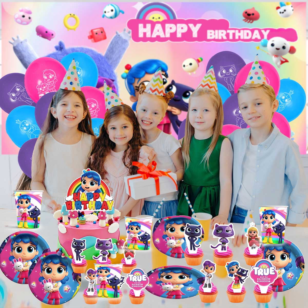 True and the Rainbow Kingdom Birthday Party Supplies Balloons Paper Plates Decoration Cake Topper Decor Tableware Banner Backdrop