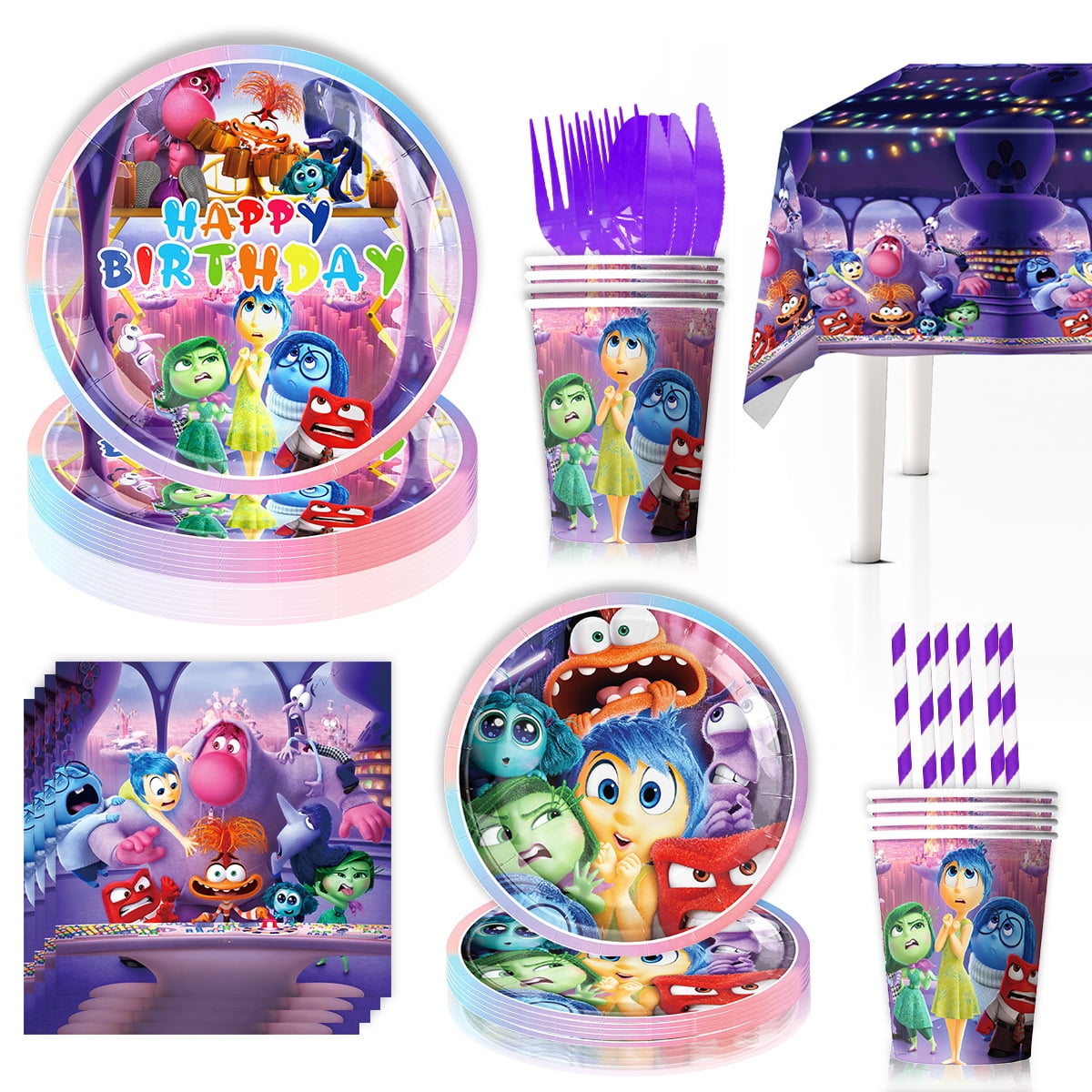 Inside-Out 82/92 PCS Party Supplies, Party Tableware, Disposable Paper Plates- Napkins-Forks Dinnerware Set