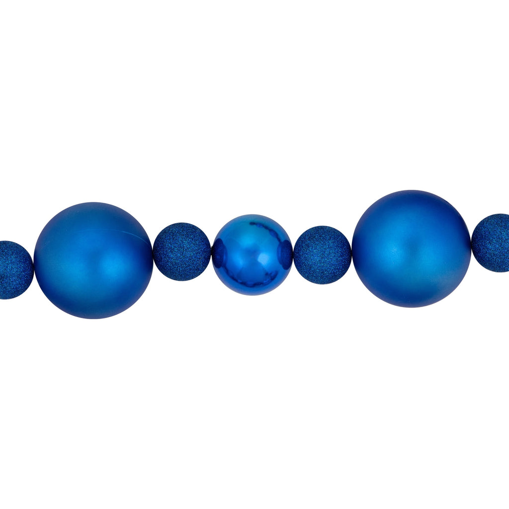 Northlight 3-Finish Shatterproof Ball Christmas Garland - 6'  x 4" - Blue  - Unlit