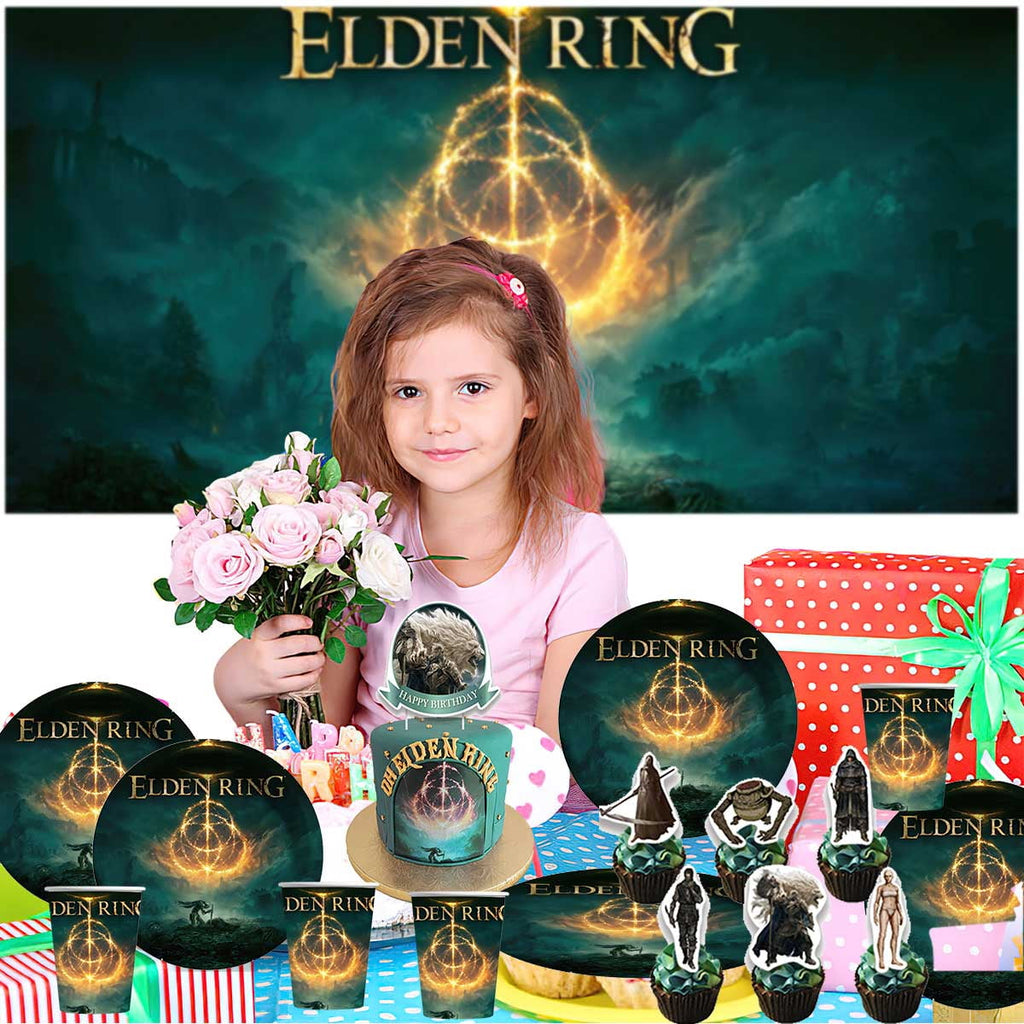 Elden Ring Party Supplies Decor Backdrop Cake Topper Plates Balloons Banner Decorations Tableware