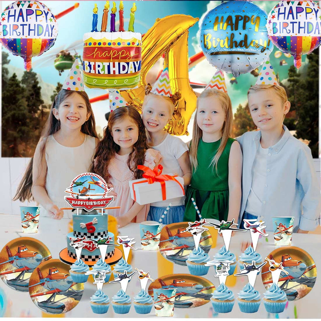 Planes Fire and Rescue 4th Tableware Balloons Cake Toppers Backdrop Banner Supplies Party Decor Plates Decorations