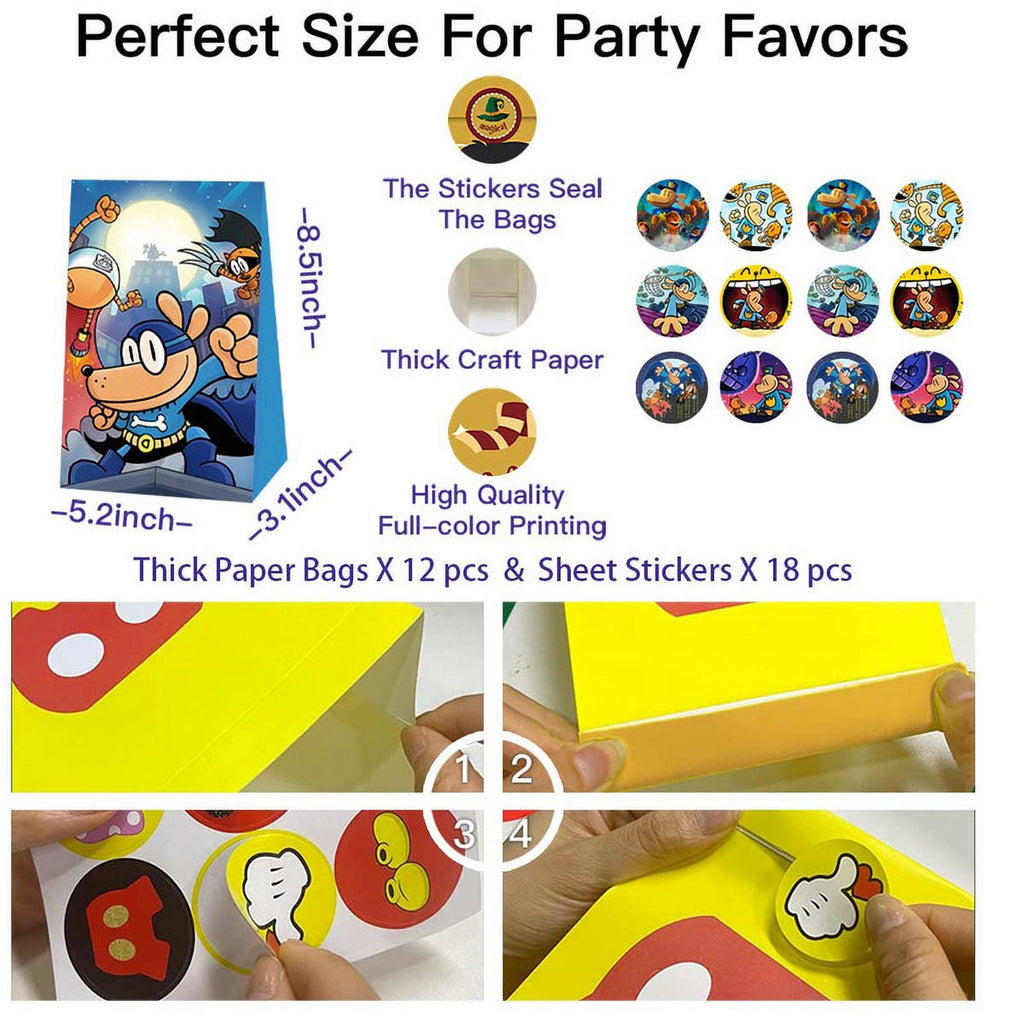 Dog Man Party Favor Bags Goodie Treat Candy Supplies Decorations Birthday Cake Topper Backdrop Banner