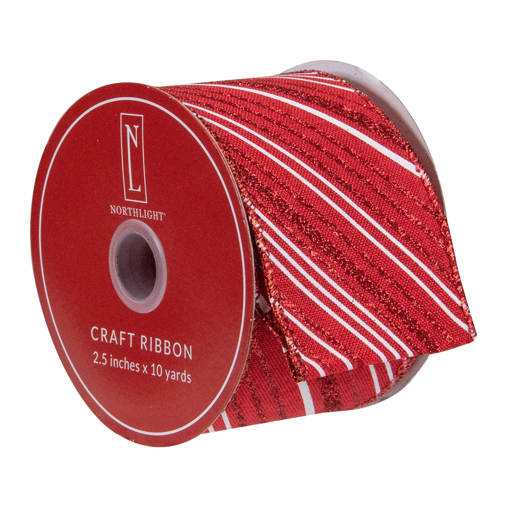 Red and White Striped Christmas Wired Craft Ribbon 2.5" x 10 Yards