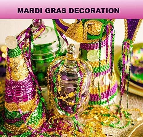 4E's Novelty Bulk 72 Mardi Gras Beads Necklaces Purple Green Gold, 33 Inches, Party Favors