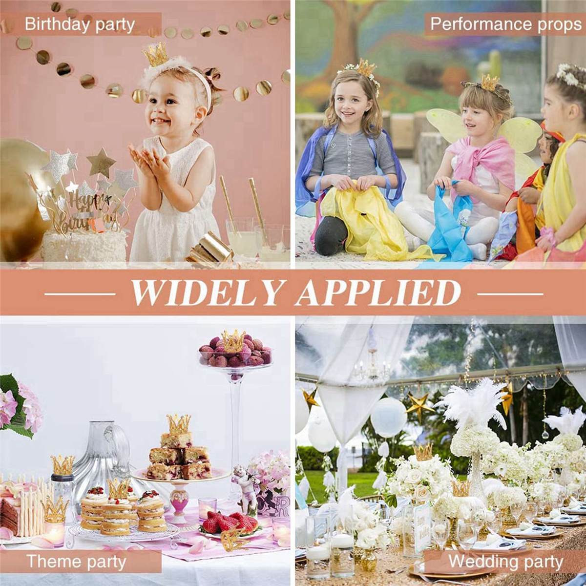 50 Pcs Gold Cake Topper Tiny Baby Small Rhinestone Crown for Flower Arrangements Shower Birthday Wedding Decor