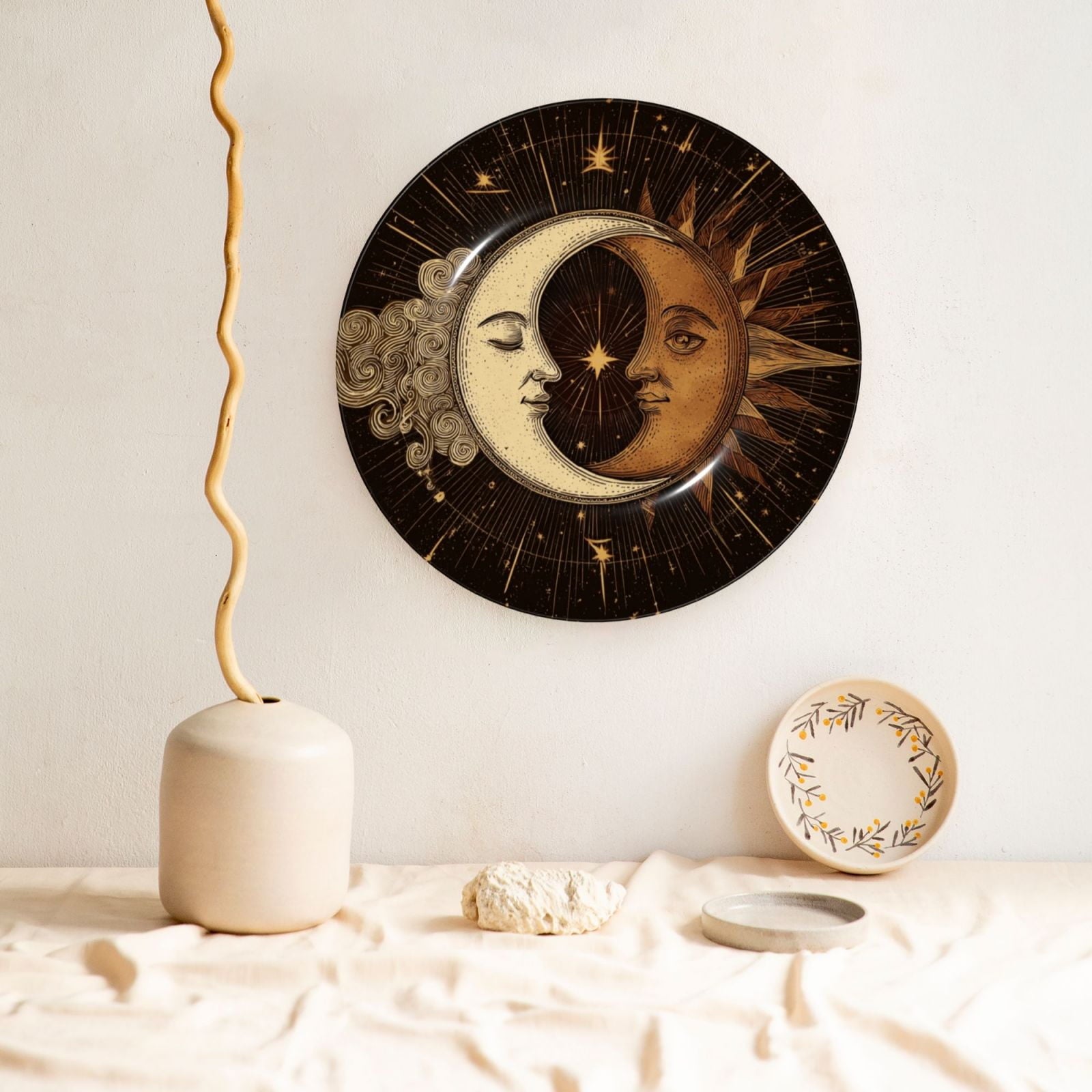 Decorative Plates – Bone China Wall & Table Decor - Sun And Moon - 6in