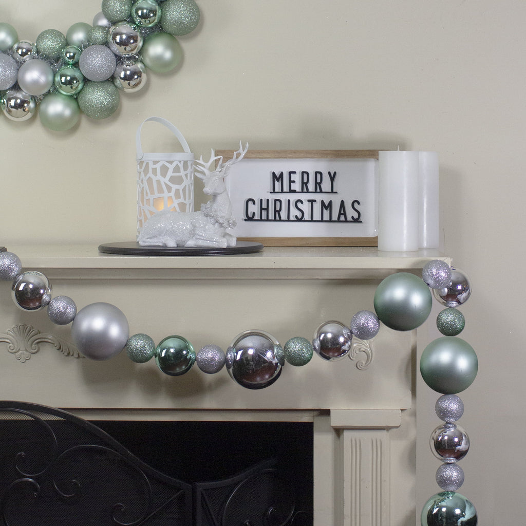 Northlight 3-Finish Shatterproof Ball Christmas Garland - 6' x 4" - Silver and Green - Unlit