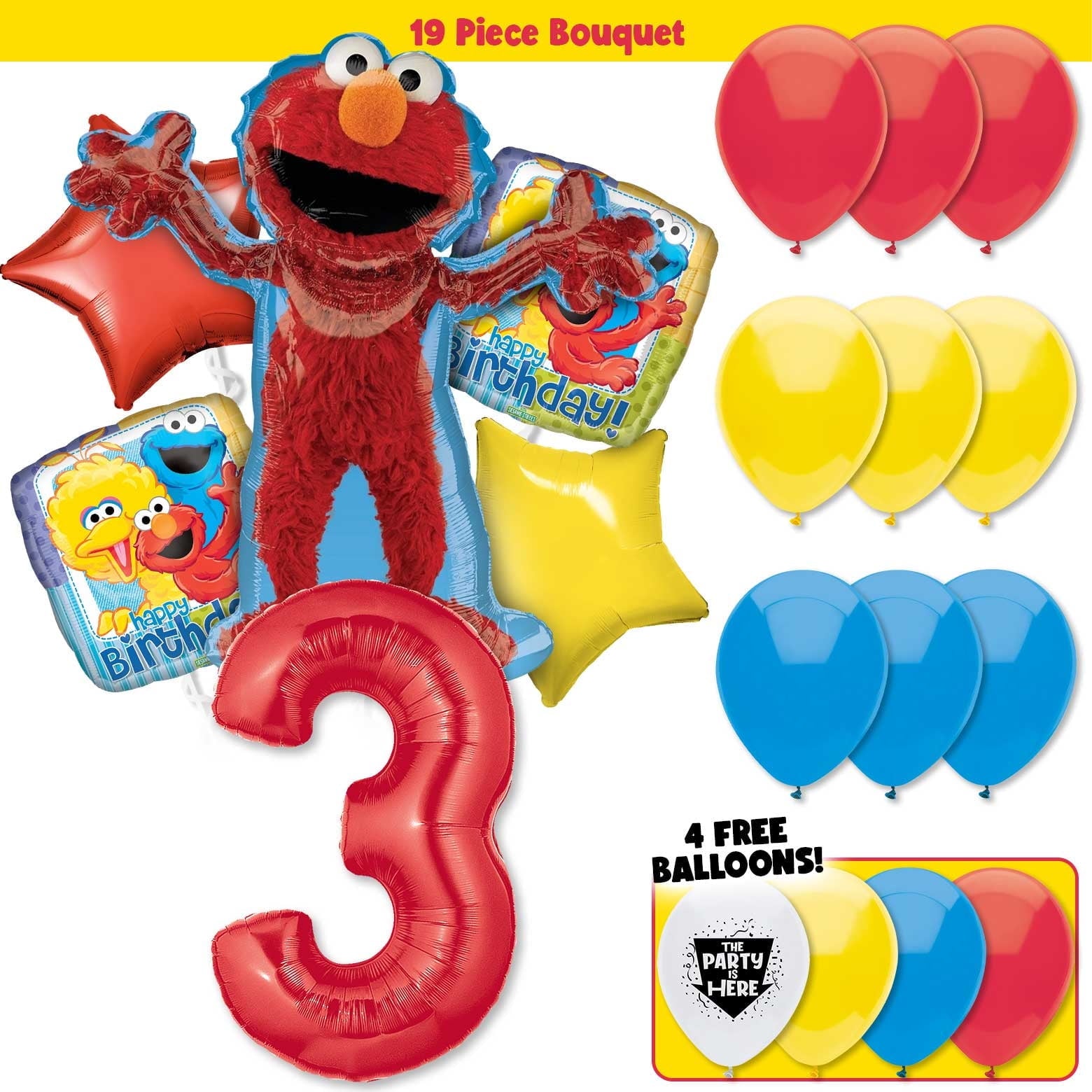 19pc Elmo Sesame Street Birthday Balloon Party Kit with 40 inch Number 2 Red Age Balloon - Birthday Party Decoration Supplies