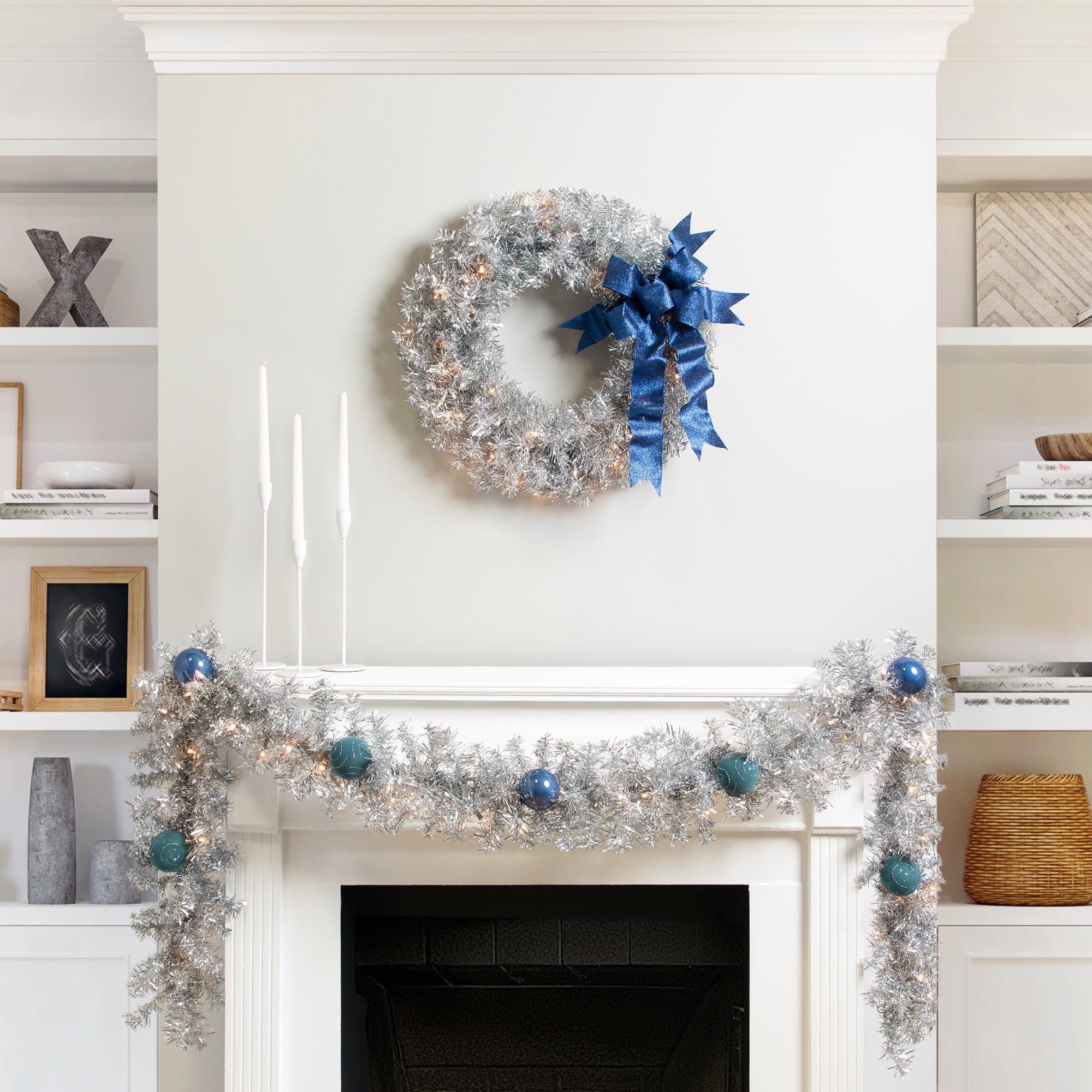 Northlight Pre-Lit Artificial Tinsel Christmas Garland - 9' x 8" - Silver - Clear Lights