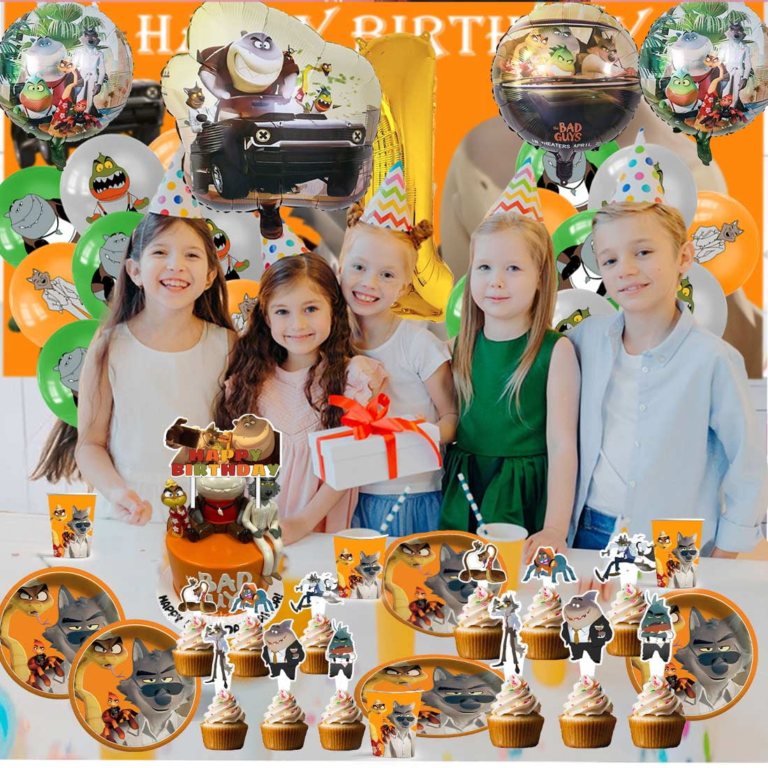 The Bad Guys Supplies Plates Decoration Backdrop Banner Birthday Decor Tableware Fans Balloons
