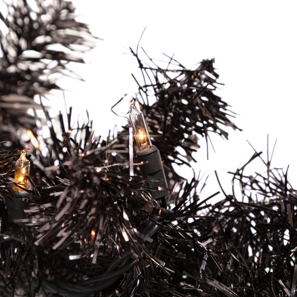 Northlight Pre-Lit Artificial Christmas Tinsel Garland - 9' x 8" - Black - Clear Lights