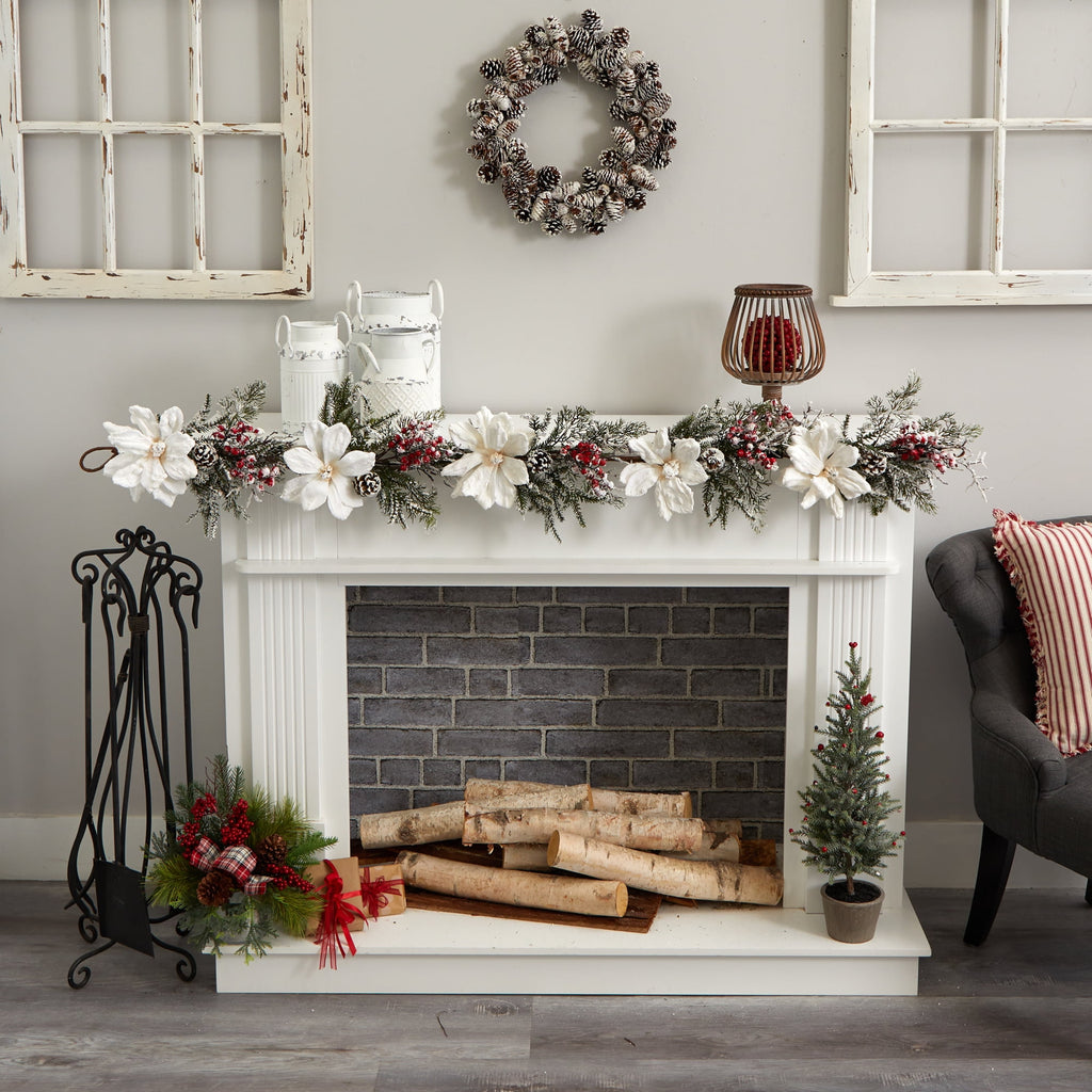 Nearly Natural 60 in. Frosted Magnolia & Berry Artificial Garland