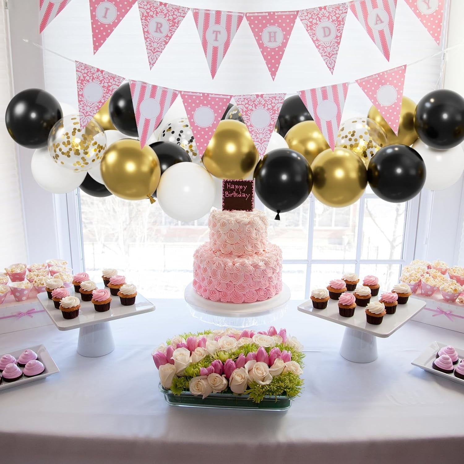 130pcs Black Gold And White Balloons With 12inch Metallic Gold And Black Confetti Balloons For Class Of Graduation, 30th 40th 50th Birthday Party Decoration (with 2 Ribbons)
