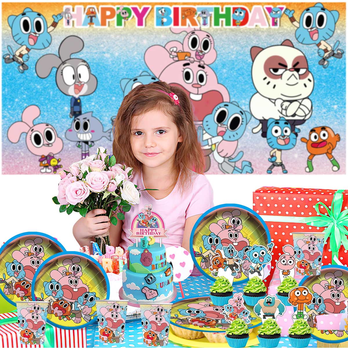 The Amazing World of Gumball Party Supplies Plates Decorations Birthday Cake Topper Banner Decor Backdrop Balloons