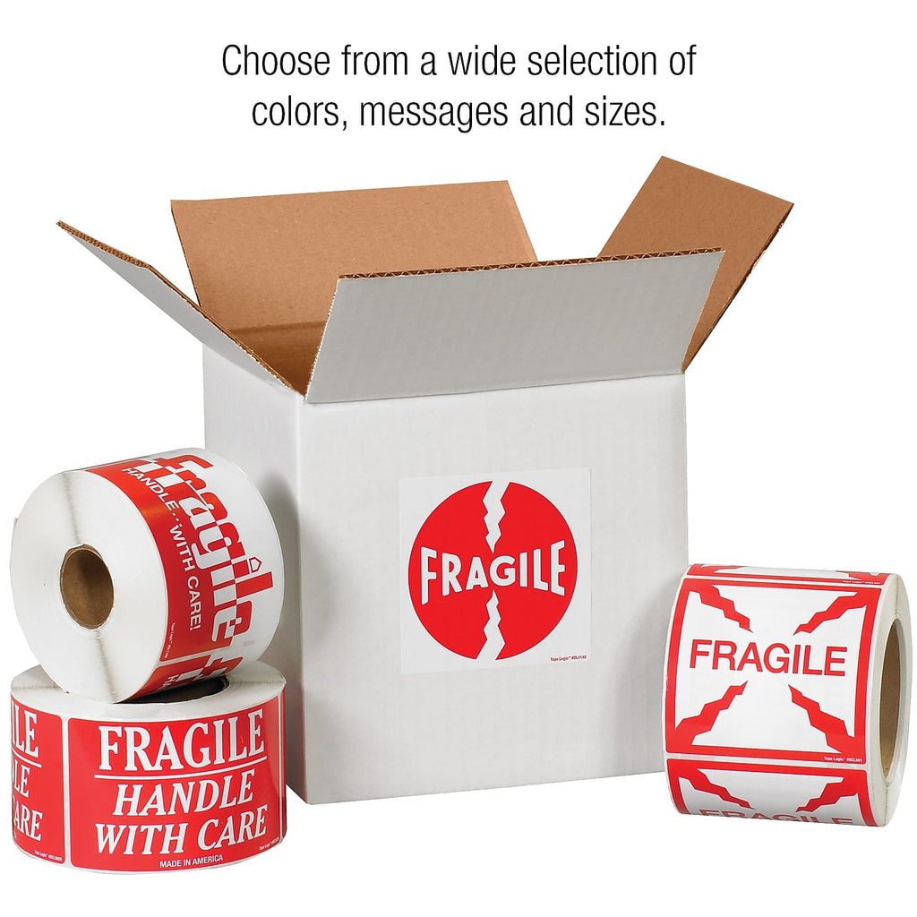 Tape Logic Labels "Fragile - This Side Up - HWC" 3" x 5" Red/White 500/Roll SCL521