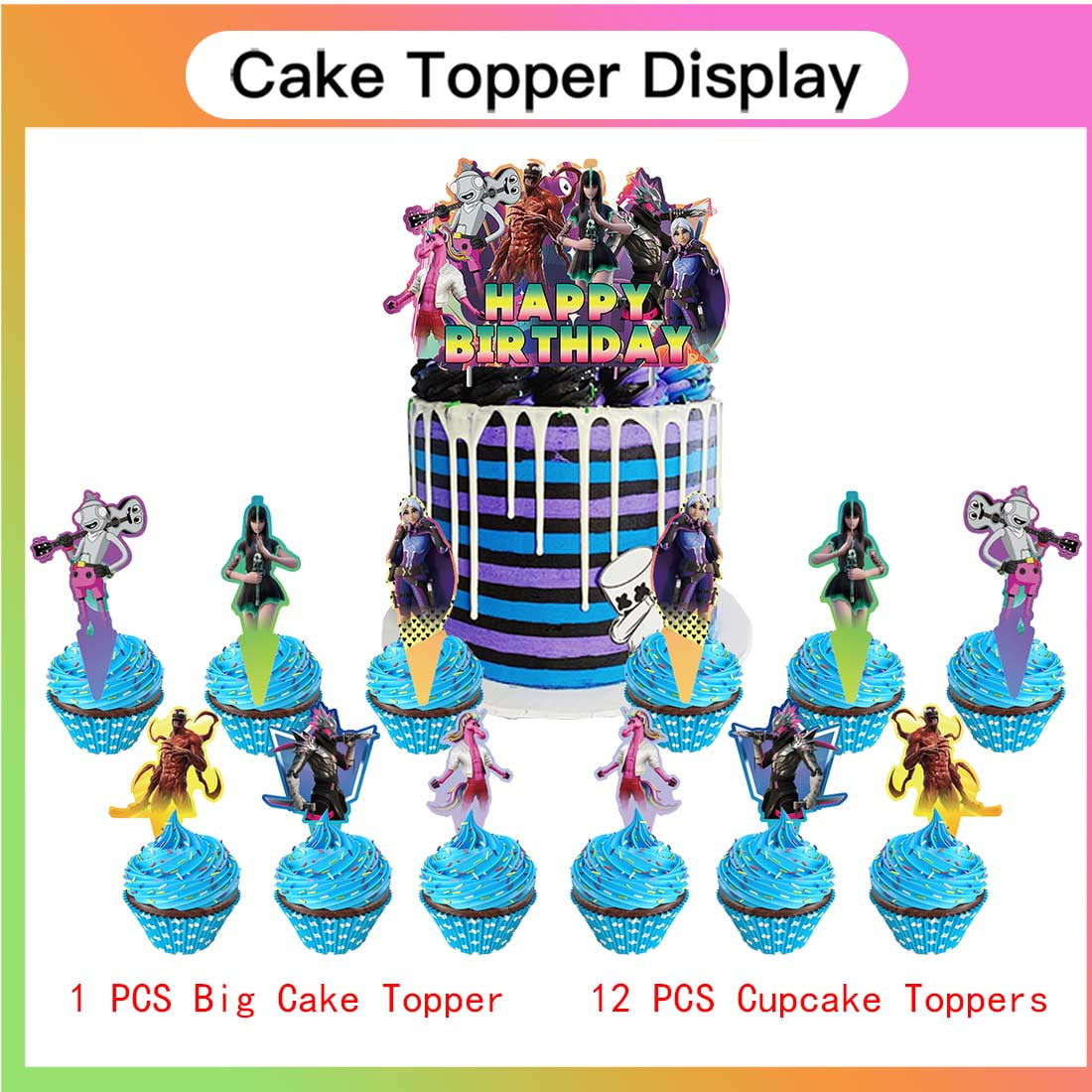 Fortnite Party Supplies Decor Tableware Backdrop Banner Cake Topper Balloons Birthday Decorations