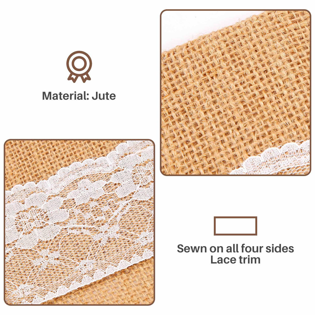50 pcs Natural Jute Cutlery Knives and Forks Cutlery Set Silverware Bag Holder Burlap & Lace Party Wedding Decor, 21x11cm