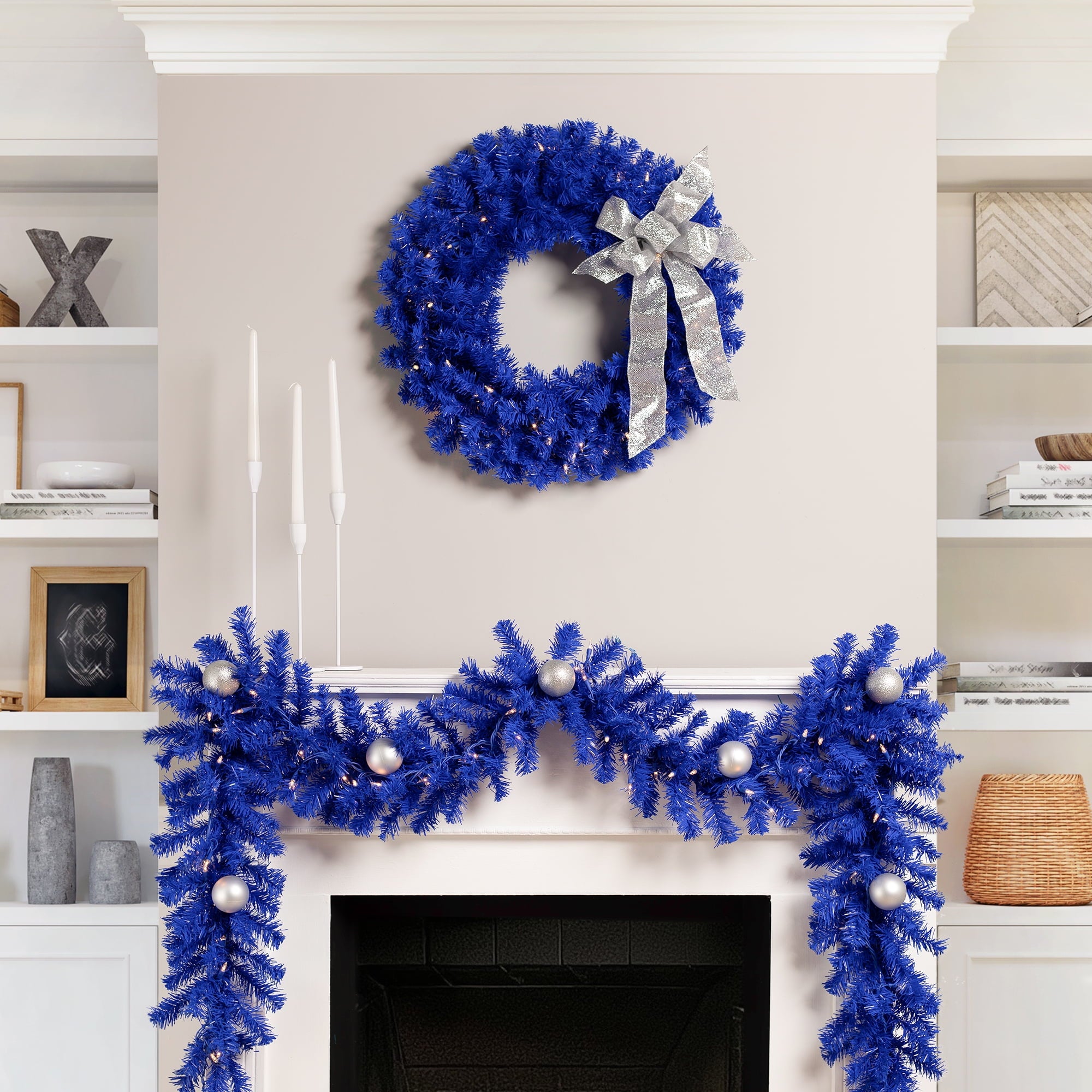 Northlight Pre-Lit Artificial Pine Christmas Garland - 9' - Royal Blue - Clear Lights