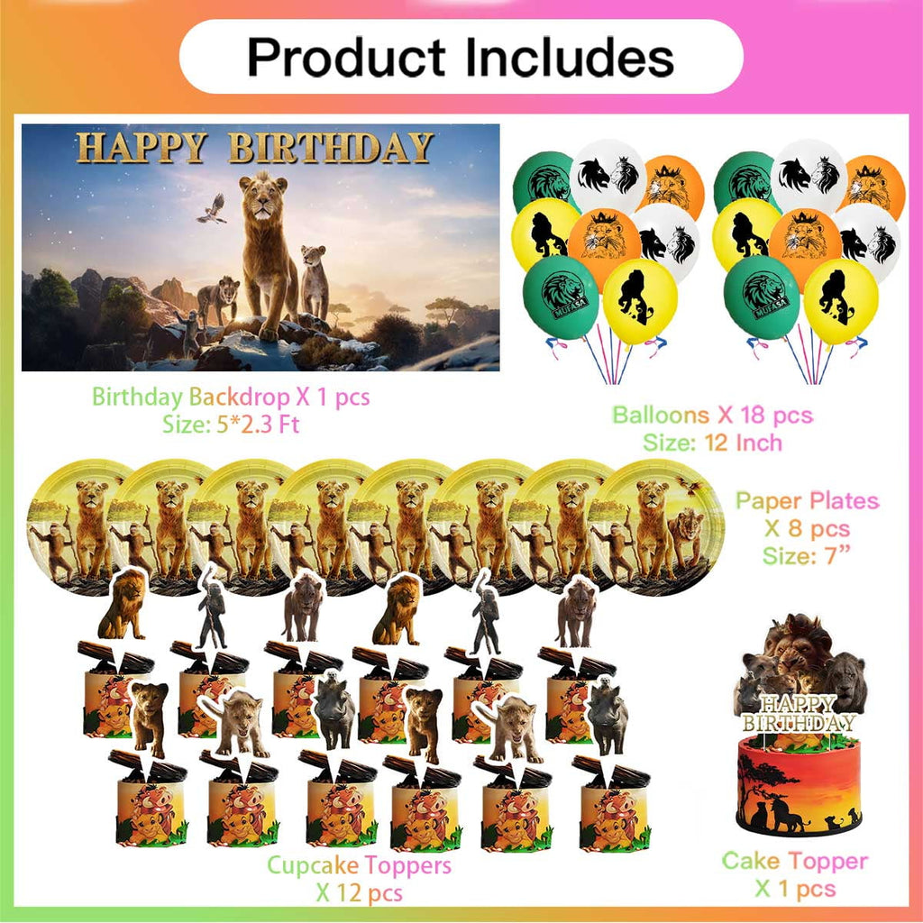 Mufasa Birthday Party Supplies Balloons Paper Plates Decoration Cake Topper Decor Tableware Banner Backdrop