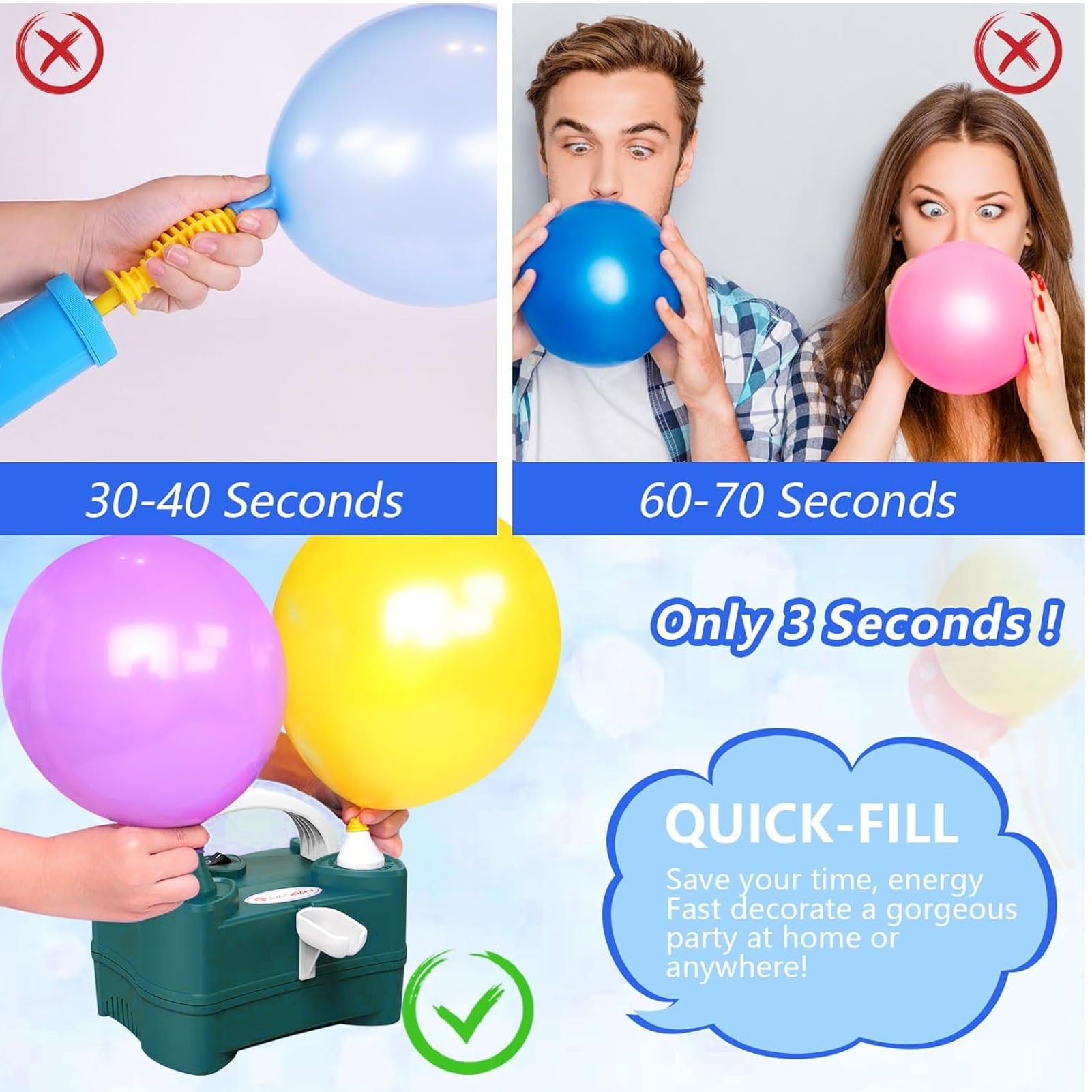 High,Efficiency Balloon Air Pump, Lightweight  Powerful 600W For Home, Parties  Commercial Use