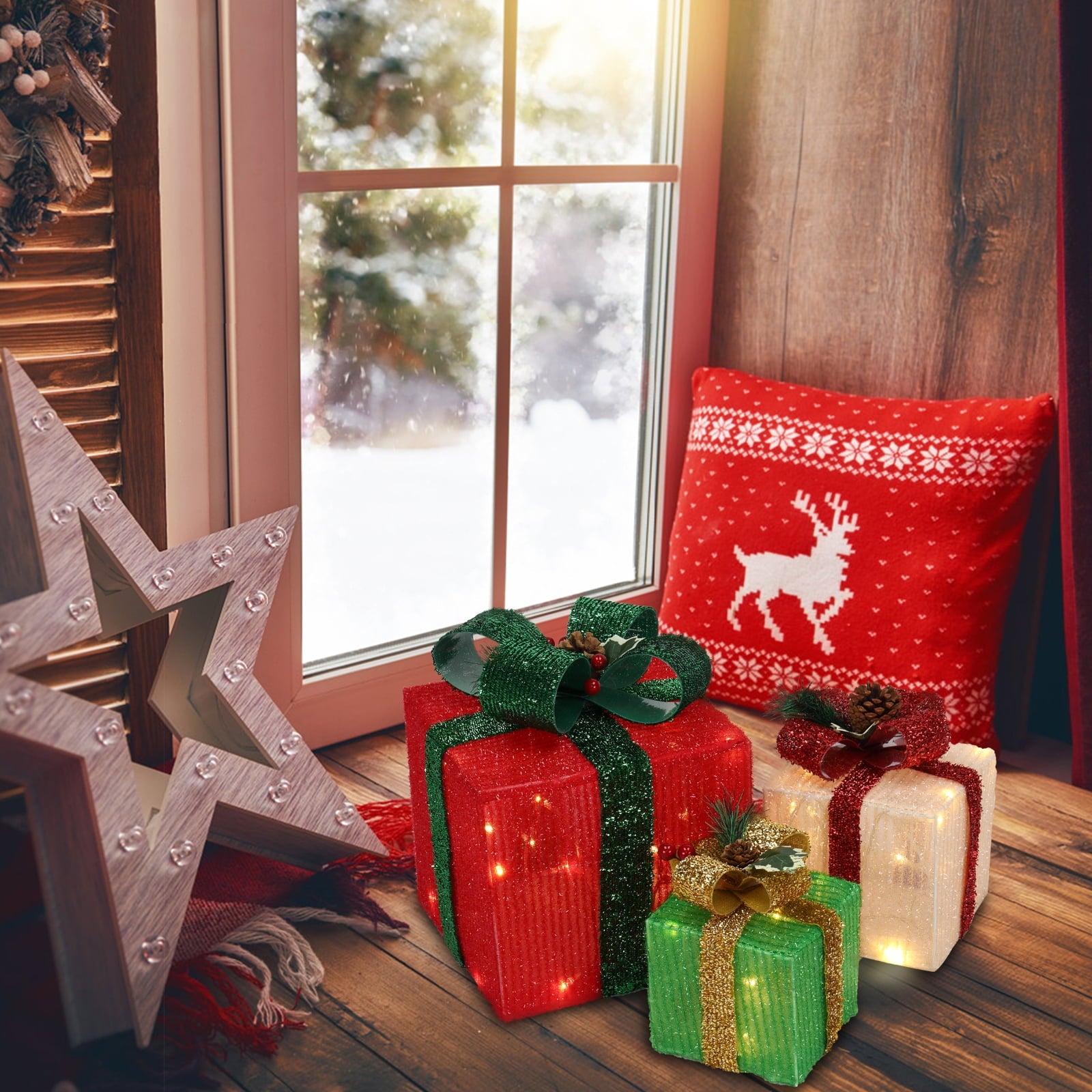 UBesGoo Christmas Decoration 3pcs Lighted Gift Boxes Decorations 60LED Lights,Light Up Gift Boxes for Christmas,Yard,Home,Indoor Outdoor Decor