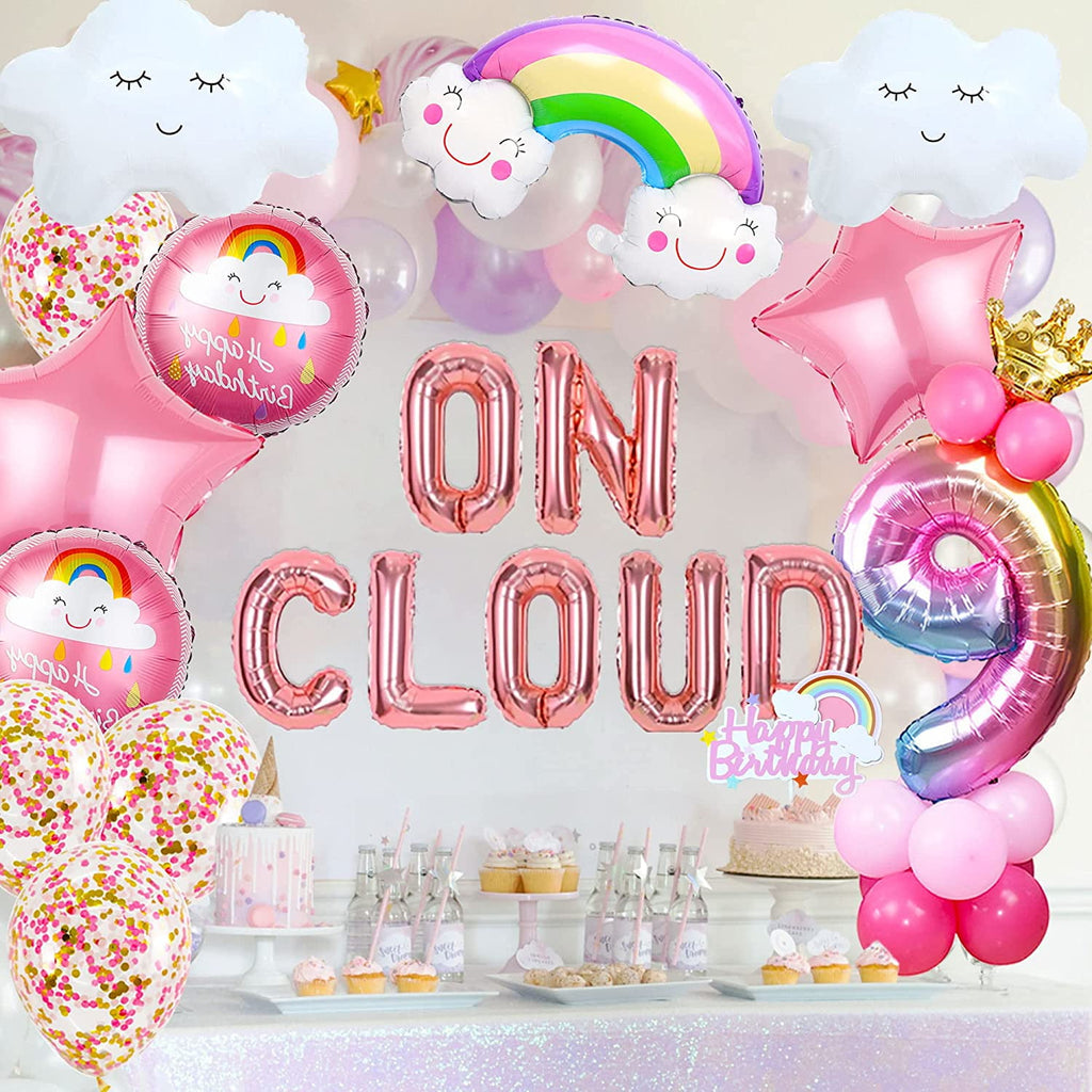 On Cloud 9 ROSE GOLD Balloons Banner on cloud nine birthday party decorations for 9 Year Old Girl 9th birthday Party Invite Decorations