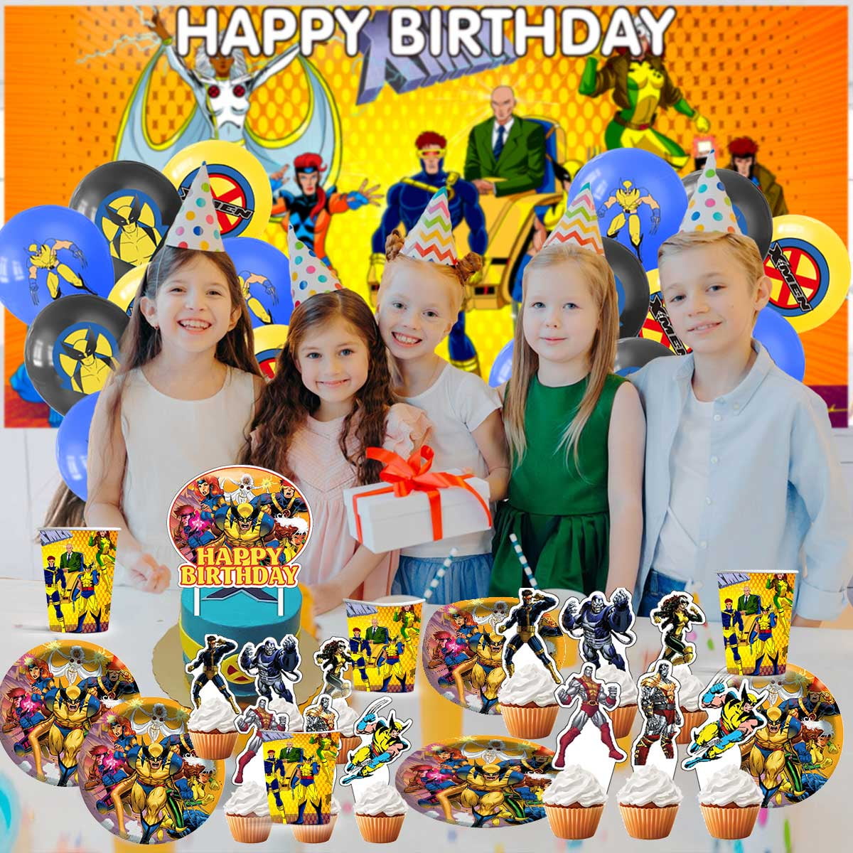 X-Men Wolverine Birthday Party Supplies Balloons Plates Decoration Cake Topper Decor Tableware Banner Backdrop