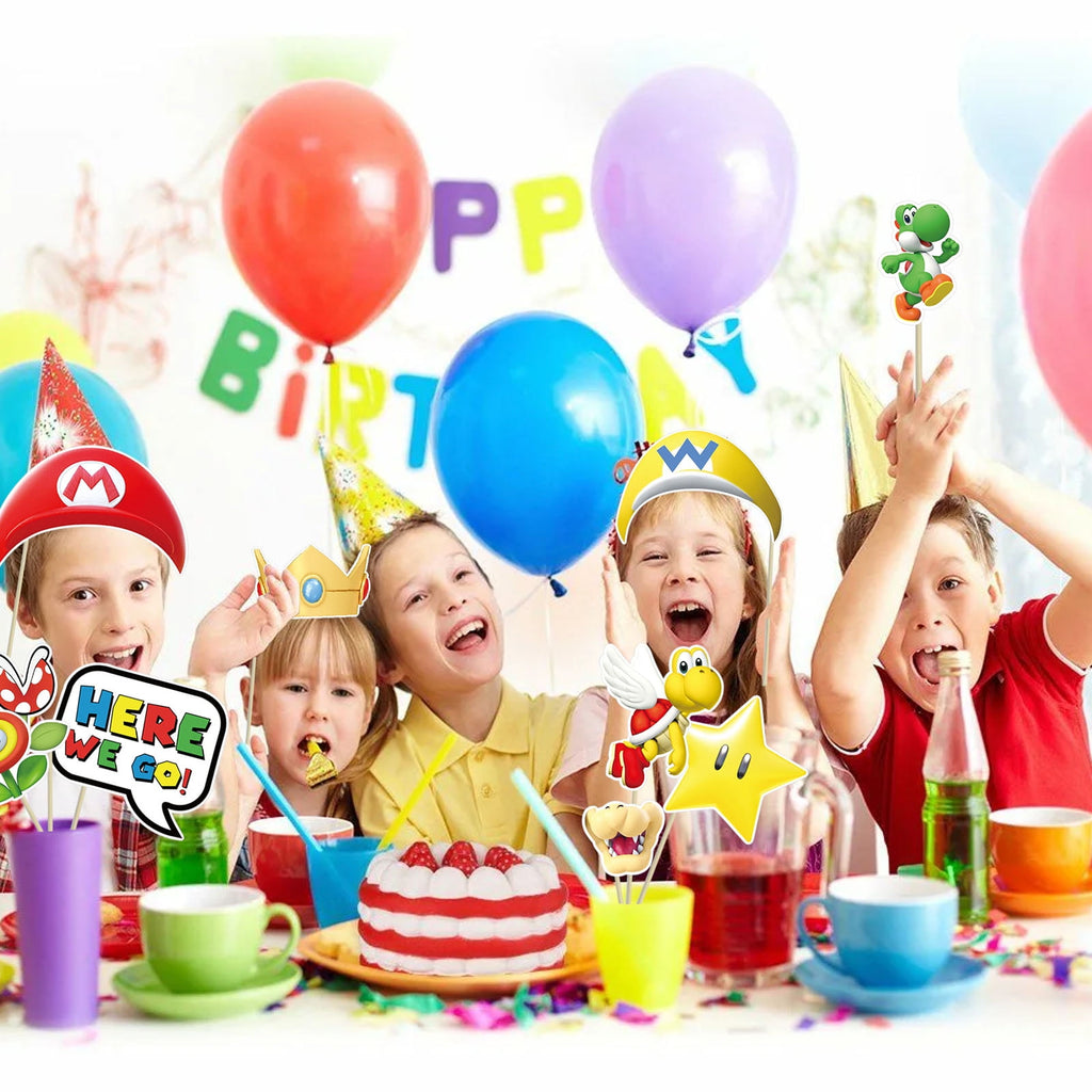 25Pcs Super Bros Party Photo Booth Props with Stick,Super Bros Selfie Props,Super Bros Themed Birthday Party Supplies,Super Bros Themed Backdrop Decorations