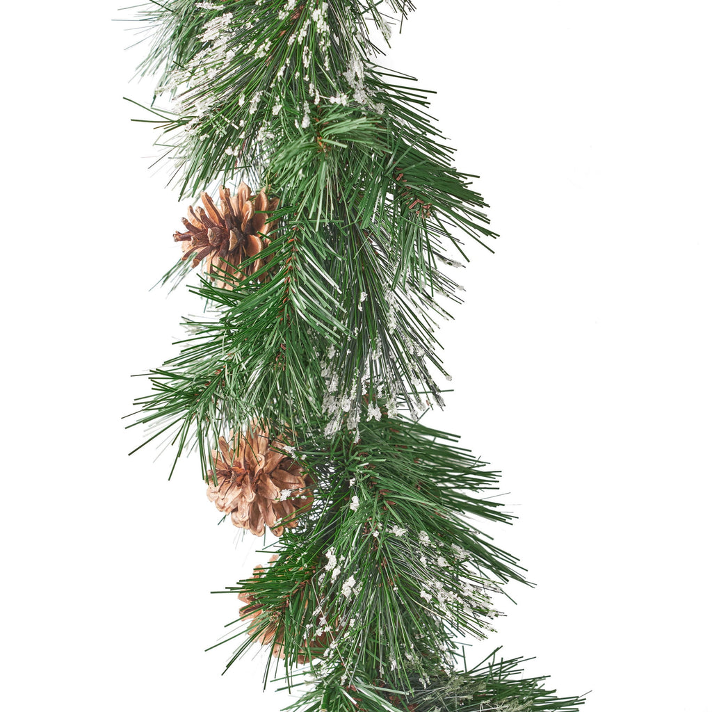 9’X10’’ Cashmere and Snow Bristle Garland with 20 Pine Cones and with 50 Warm White LED Lights with Timer-Battery Operated-Outdoor，160 Tips, Green