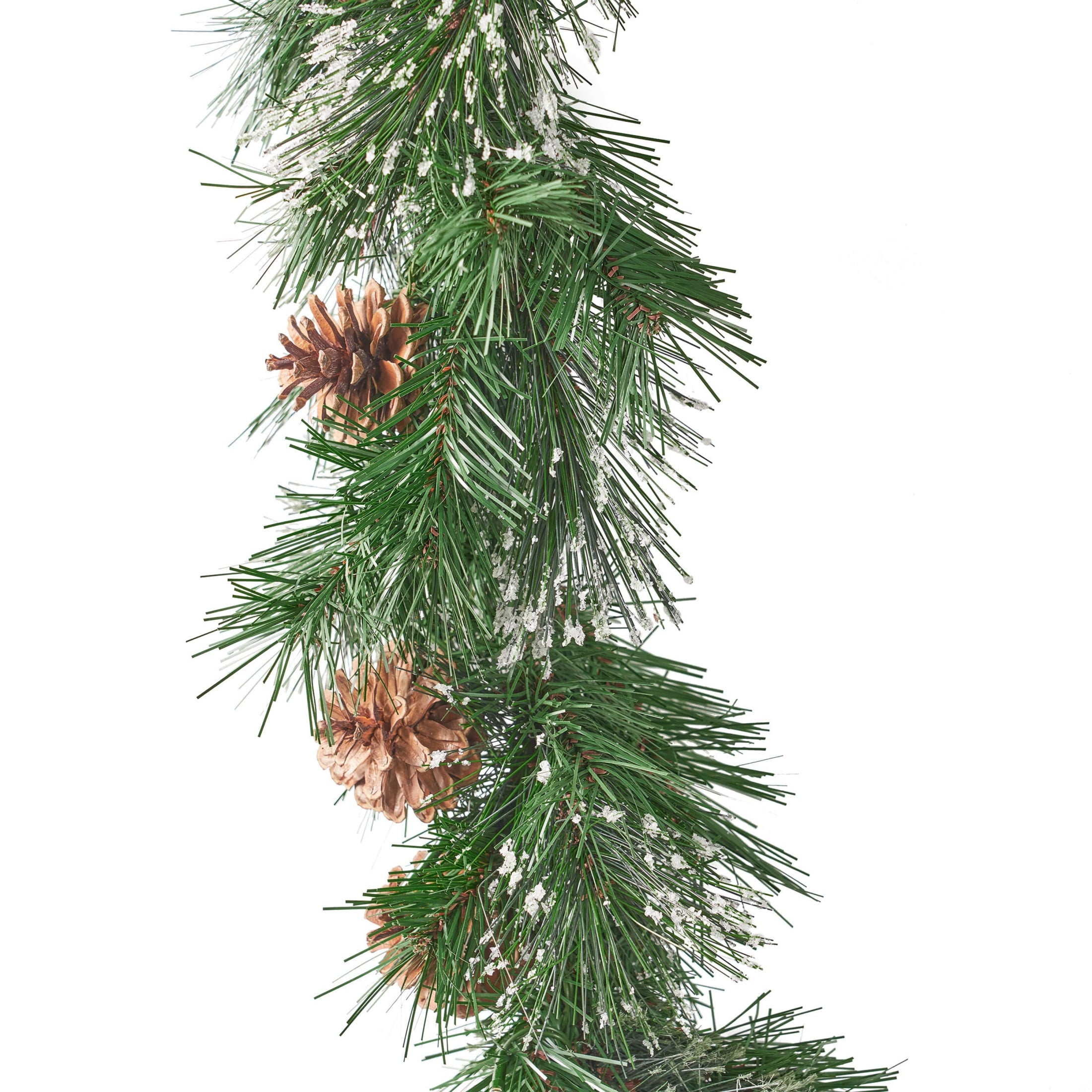 9’X10’’ Cashmere and Snow Bristle Garland with 20 Pine Cones and with 50 Warm White LED Lights with Timer-Battery Operated-Outdoor，160 Tips, Green