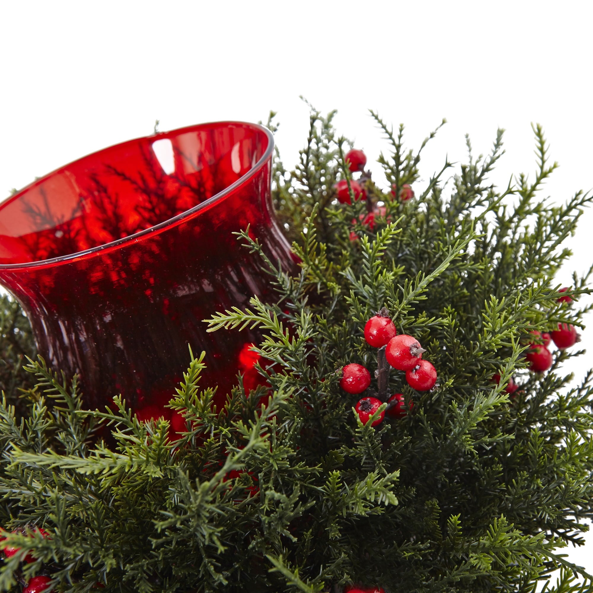 Nearly Natural 6.5" Plastic Cedar Berry Candelabrum Decoration