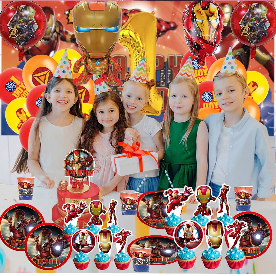 Iron Man Party Supplies Decor Tableware Backdrop Banner Cake Topper Balloons Birthday Decorations